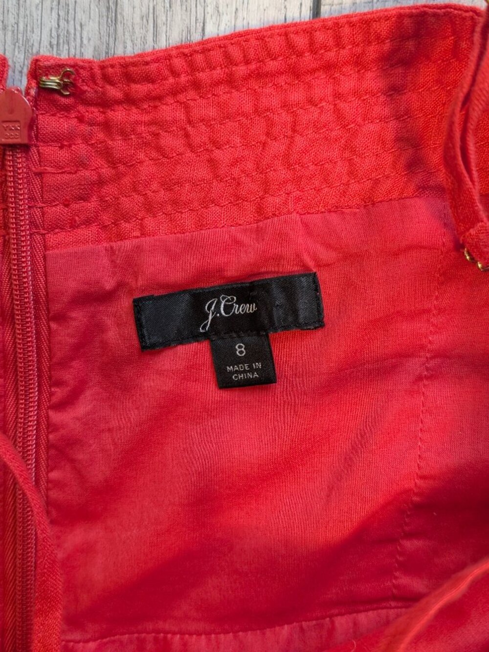 J.Crew Poppy Red 100% Linen Cropped Wide Leg Jumpsuit 8 Resort Coastal Travel - Picture 8 of 14